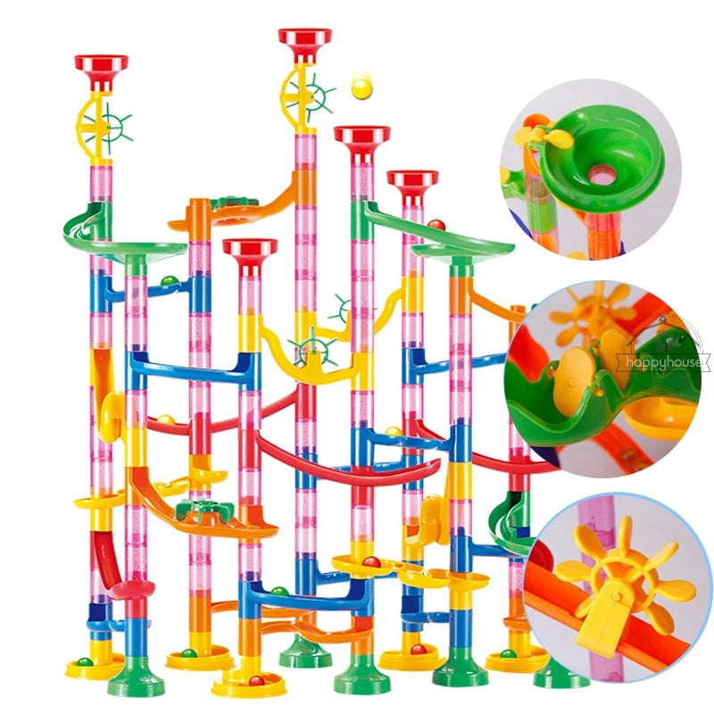 Marble Run Race Track Building Blocks Kids 3D Maze Ball Roll Toy DIY Marble Run Race Coaster Set 80/105/109/133pc Christmas Gift Purest Peak